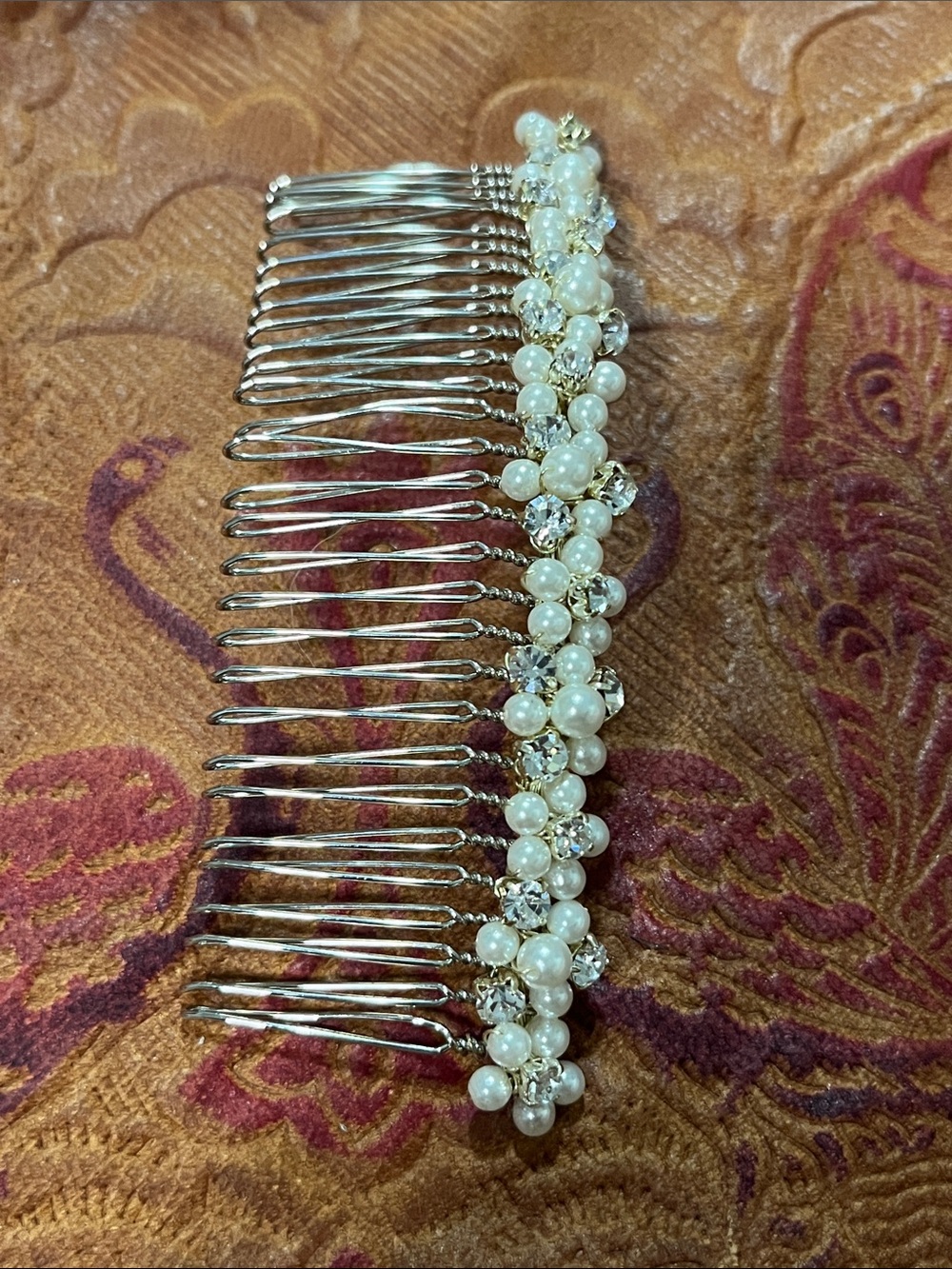 Vintage Pearl and Crystal Bridal Hair Comb - White Pearls, Clear Crystals